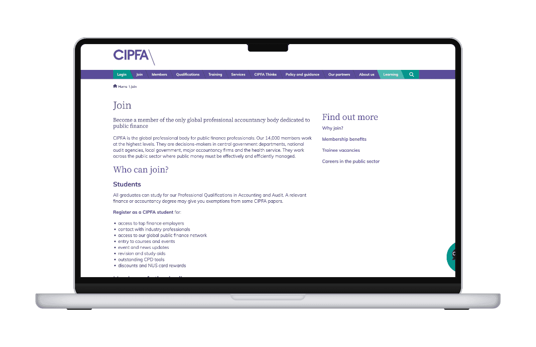 CIPFA membership and content pages