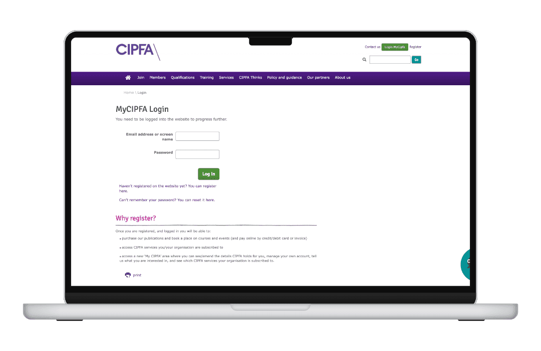 CIPFA navigation and support pages