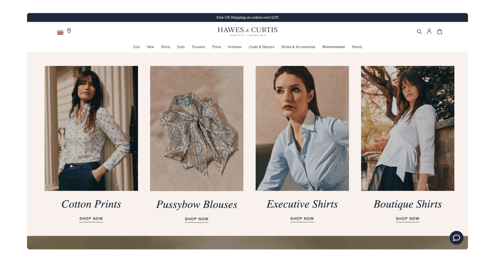 Hawes & Curtis product listing screen
