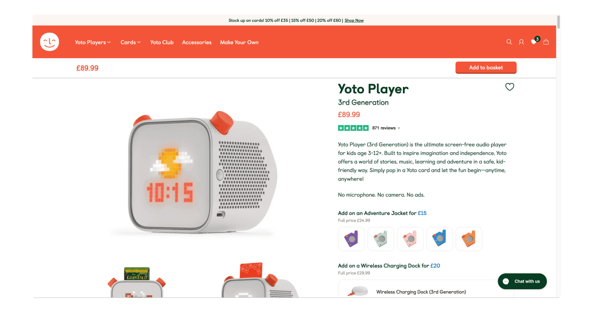 Yoto e-commerce website page