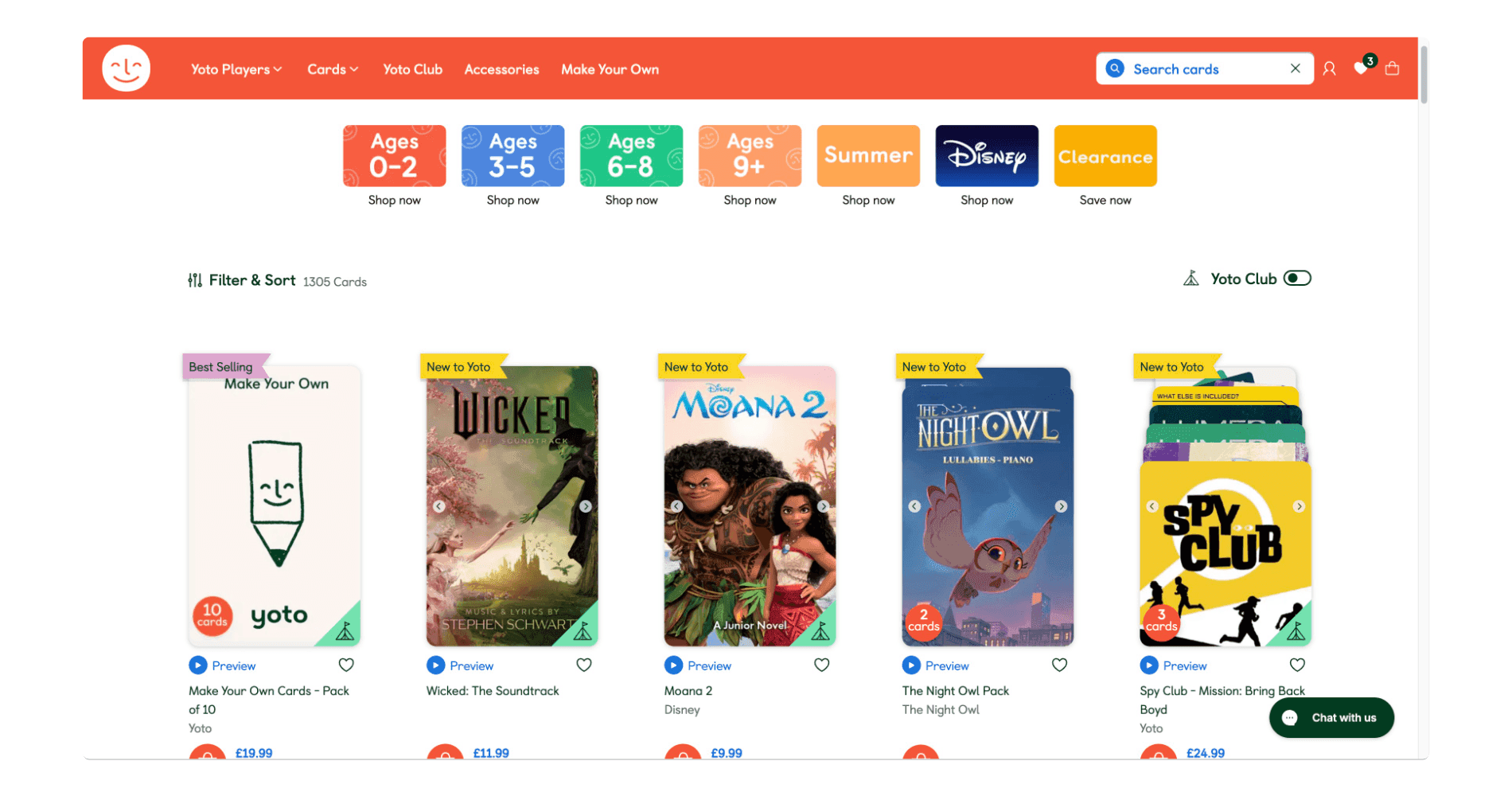 Yoto e-commerce website page